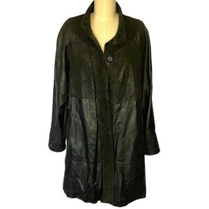 Vintage Black Leather Long Trench Coat Jacket Knee Length Oversized Large Suede
